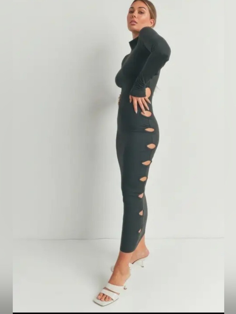 Black Cutout Slim Midi Dress